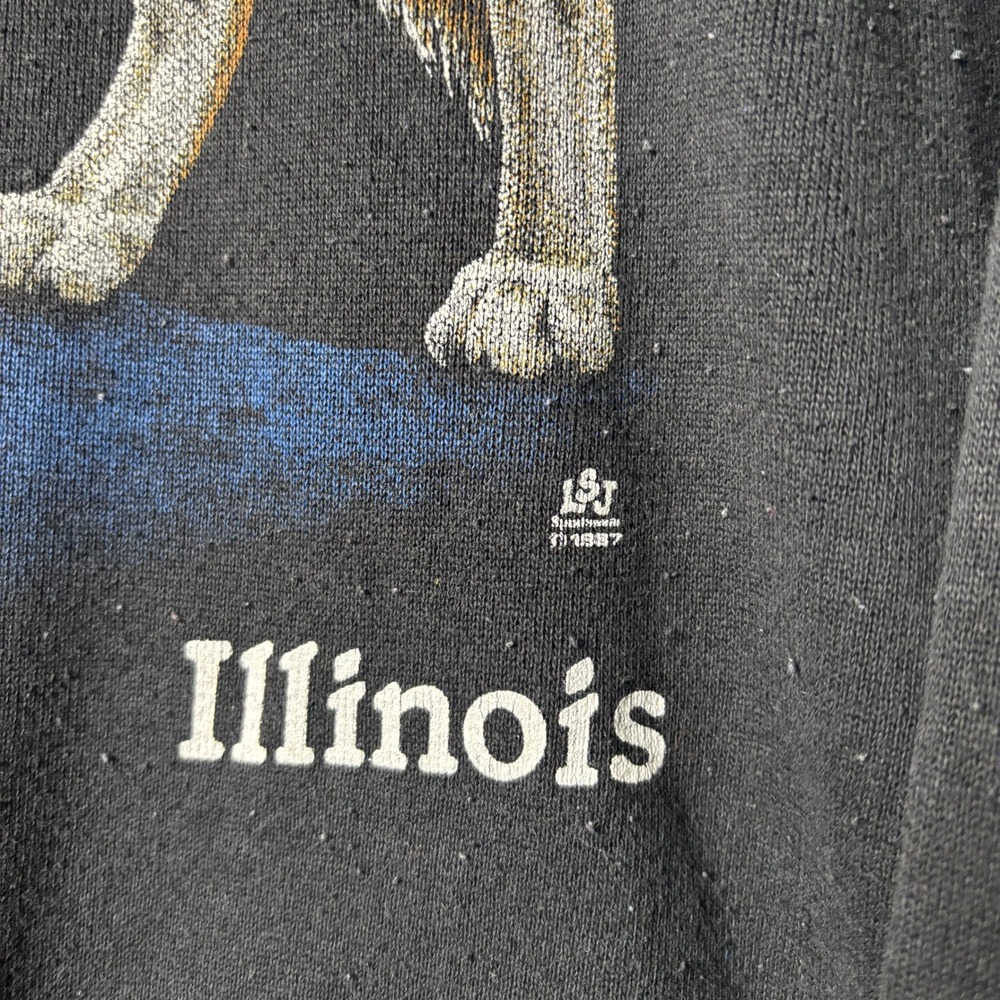 Vintage 90s Wolf Illinois Sweatshirt Mens XL Black Moon Graphic Tultex Grunge - Picture 3 of 9